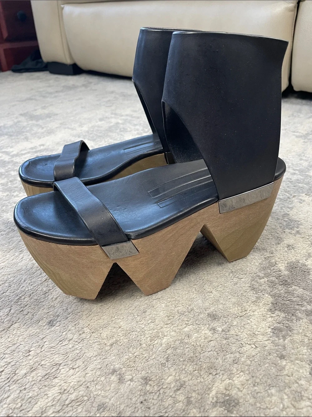 Rare Rick Owens Faun Monster Geta Platform Sandals Black Leather Sz 37 - Picture 6 of 16